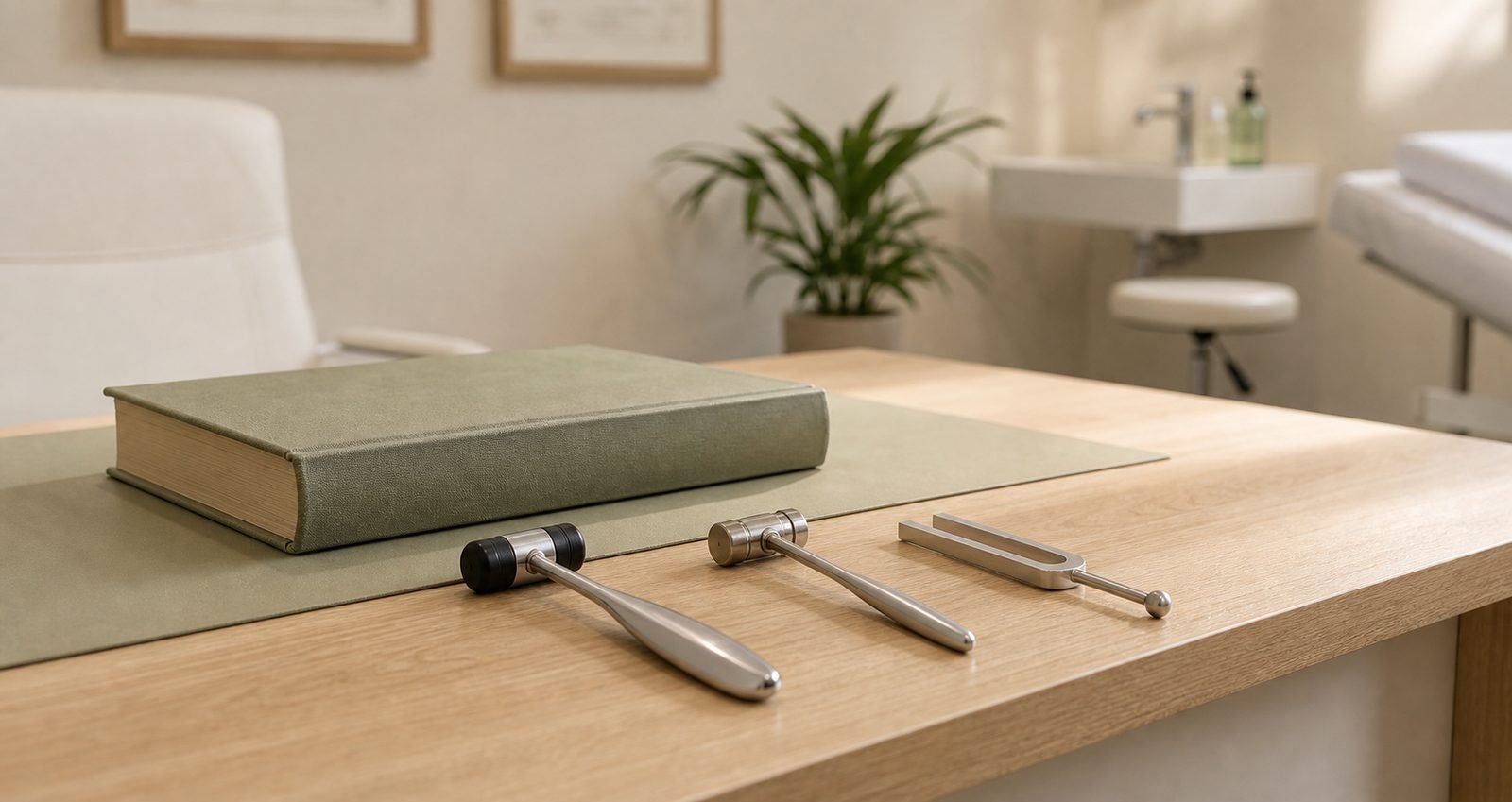 Instrumentos de exploración neurológica sobre la mesa de la consulta · Burriana