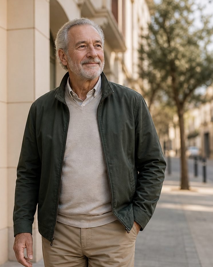 Paciente con EPOC caminando con calma tras el seguimiento neumológico